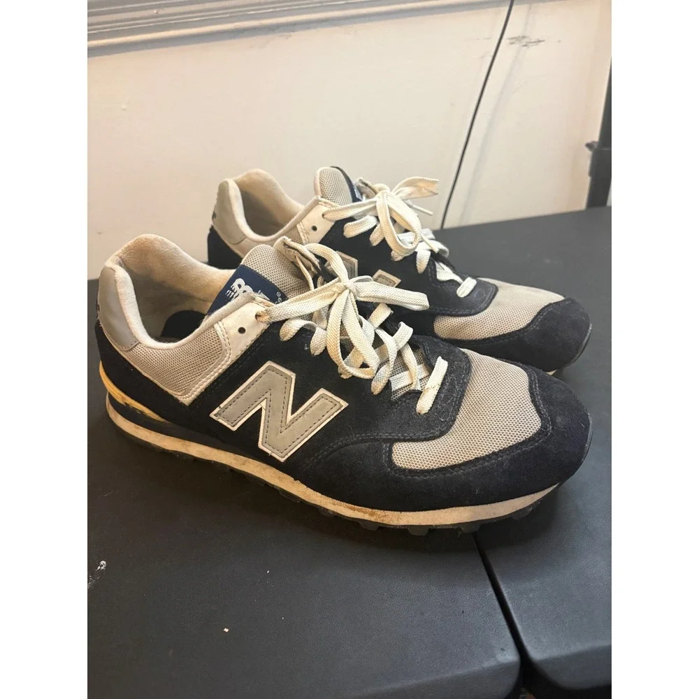 New Balance 574 Mens Navy Blue Grey Suede Mesh Sneakers M574BGS Size 13